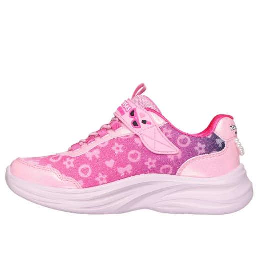 حذاء رياضي لامع من Skechers Power Jams 2.0 للبنات باللون الوردي مع أربطة مطاطية وحزام قابل للتعديل. يشمل سحر حقيبة صغير قابل للفصل. مقاس 33 - سكيتشرز - Image 5