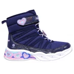 Skechers Girls' Sweetheart Lights Slip On Sneaker Boot Navy 34 with Mesh Glitter Patent Upper Bungee Laced Front Multicolor Heart Shaped Light Up Midsole 302661L - Skechers