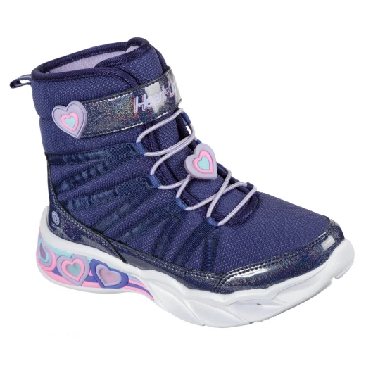 Skechers Girls' Sweetheart Lights Slip On Sneaker Boot Navy 34 with Mesh Glitter Patent Upper Bungee Laced Front Multicolor Heart Shaped Light Up Midsole 302661L - Skechers - Image 6