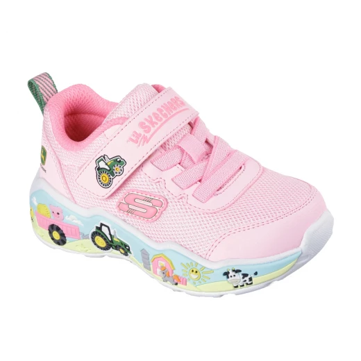 Skechers x John Deere Girls Play Scene Pink Farm Girlie Adaptive Shoes featuring Mesh Upper, Adjustable Strap, Cushioned Midsole with Farm Graphics, Size 26 - Skechers - Image 3