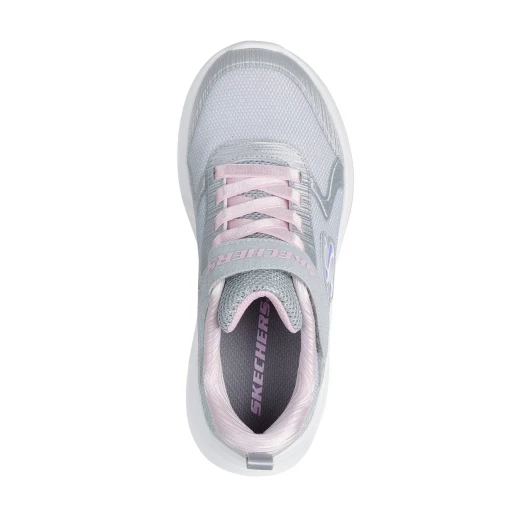 Skechers Girls' Wave 92 Light Gray Athletic Sneakers with Sparkle Mesh Upper, Stretch Laces, Adjustable Instep Strap, and Cushioned Comfort Insole, Size 34 - Skechers - Image 5