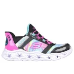 حذاء Skechers Galaxy Lights للبنات، بتصميم Tie-Dye، سهل الارتداء، بإضاءة خلفية، مصنوع من قماش شبكي أسود، مع نعل داخلي مريح مبطن بتقنية Air-Called Memory Foam، مقاس 31 - سكيتشرز