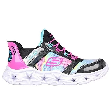 حذاء Skechers Galaxy Lights للبنات، بتصميم Tie-Dye، سهل الارتداء، بإضاءة خلفية، مصنوع من قماش شبكي أسود، مع نعل داخلي مريح مبطن بتقنية Air-Called Memory Foam، مقاس 31 حذاء Skechers Galaxy Lights للبنات، بتصميم Tie-Dye، سهل الارتداء، بإضاءة خلفية، مصنوع من قماش شبكي أسود، مع نعل داخلي مريح مبطن بتقنية Air-Called Memory Foam، مقاس 31