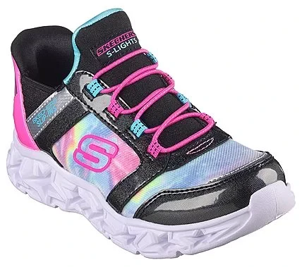 حذاء Skechers Galaxy Lights للبنات، بتصميم Tie-Dye، سهل الارتداء، بإضاءة خلفية، مصنوع من قماش شبكي أسود، مع نعل داخلي مريح مبطن بتقنية Air-Called Memory Foam، مقاس 31 - سكيتشرز - Image 3
