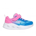 حذاء رياضي للبنات من سكيتشرز S-Lights سولا جلو أومبري ديلوكس وردي وأزرق متعدد الألوان مضيء مقاس 22 مع حزام قابل للتعديل وأربطة مطاطية - سكيتشرز