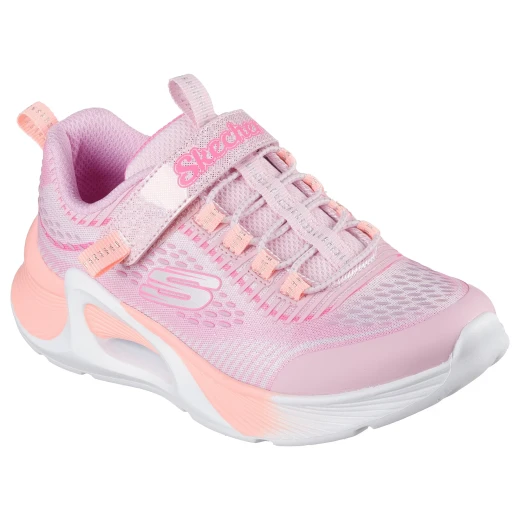 حذاء رياضي Skechers للبنات من طراز Tide Tech، يتميز بجزء علوي شبكي لامع، وأربطة مطاطية، وحزام قابل للتعديل، ونعل أوسط مبطن، ونافذة تهوية، لون وردي، مقاس 28 - Image 3