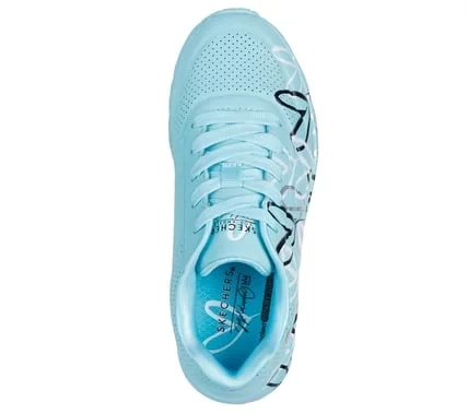 Skechers Girls' Uno Lite Metallic Love Sneakers Light Blue Featuring JGoldcrown Heart Design with Air Cooled Memory Foam Insole Size 37 - Skechers - Image 4