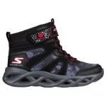 Skechers Boys' Twisted Brights Zerrix Light Up Sneaker Boot Black Red Water Repellent Mesh 33 US Size Sporty Bungee Lace Up Midsole Lightup for Fun Comfortable Athletic Shoes - Skechers