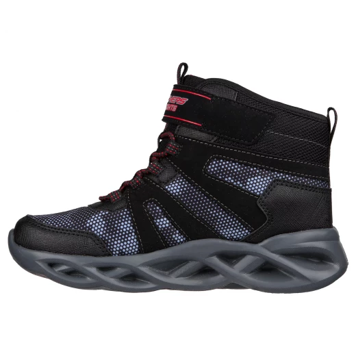 Skechers Boys' Twisted Brights Zerrix Light Up Sneaker Boot Black Red Water Repellent Mesh 33 US Size Sporty Bungee Lace Up Midsole Lightup for Fun Comfortable Athletic Shoes - Skechers - Image 5