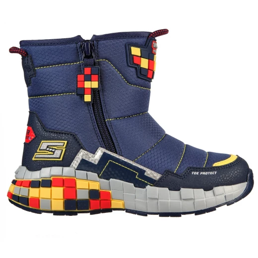 Skechers Boys' Mega-Craft Cuboforce Sneaker Boot Navy 29 Featuring Water Repellent Synthetic Upper Pixelated Block Design Cushioned Insole Size Zip Closure Comfort - Skechers - Image 2