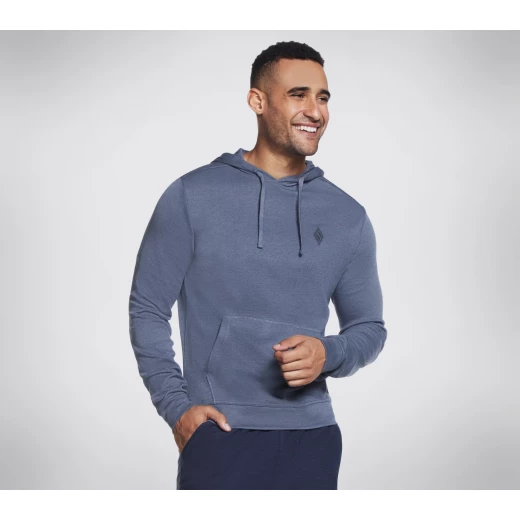 سكتشرز جو كنيت بيكيه هودي بلوفر للرجال باللون الأزرق، يتميز بنسيج محبوك على شكل خلية نحل يسمح بالتهوية، وغطاء رأس قابل للتعديل برباط، وجيب كنغر، متوفر بمقاس صغير - سكيتشرز - Image 4