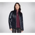 Goshield Shine Women's Jacket Black Large Water Resistant Full Zip Mock Neck On Seam Pockets GO SHIELD Technology Classic Comfort Winter 2024 Collection - Skechers