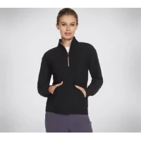 Skechers GO LUXE Rib 1/4 Zip Women's Pullover Black Small Soft Fabric Long Sleeve 1/4 Zip Mock Neck Kangaroo Pocket Comfortable Fit LT116OFWT