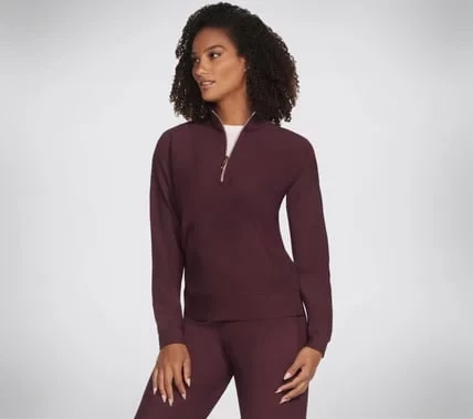 Skechers GO LUXE Rib 1/4 Zip Women's Pullover Wine Small with Soft GO LUXE Fabric Long Sleeves Mock Neck and Kangaroo Pocket Essential for Comfort Size S Skechers GO LUXE Rib 1/4 Zip Women's Pullover Wine Small with Soft GO LUXE Fabric Long Sleeves Mock Neck and Kangaroo Pocket Essential for Comfort Size S
