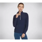 Skechers Go Luxe Rib 1/4 Zip Women's Navy Long Sleeve Top Small - Skechers