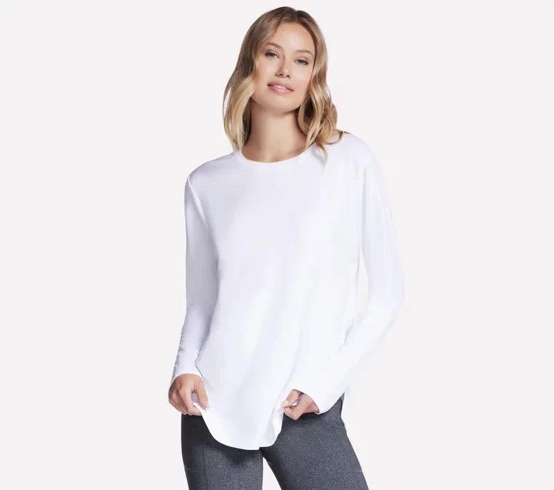 Skechers Women's GO DRI Swift Long Sleeve Tunic Crew UPF 40 Fabric White Heathered Tee Shirt Size Small Stay Dry & Comfortable - Skechers