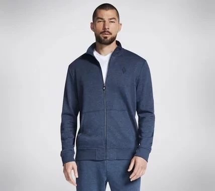 Skechers Men's GOwalk Everywhere Hoodless Jacket Navy Blue Small Featuring Zip Front Closure, Mock Neck, and Split Kangaroo Pocket - Skechers - Image 2