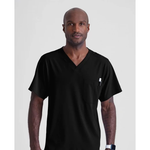 Skechers Men's Crossover V Neck Scrub Top Black Small, 4 Way Stretch - Skechers - Image 2