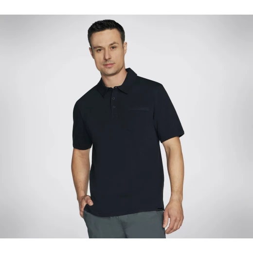 Skechers Men's Skech-Breeze Slub Polo Shirt Black Small 100% Organic Cotton Short Sleeve 3-Button Placket Chest Pocket Eco-Friendly Comfort - Skechers - Image 2