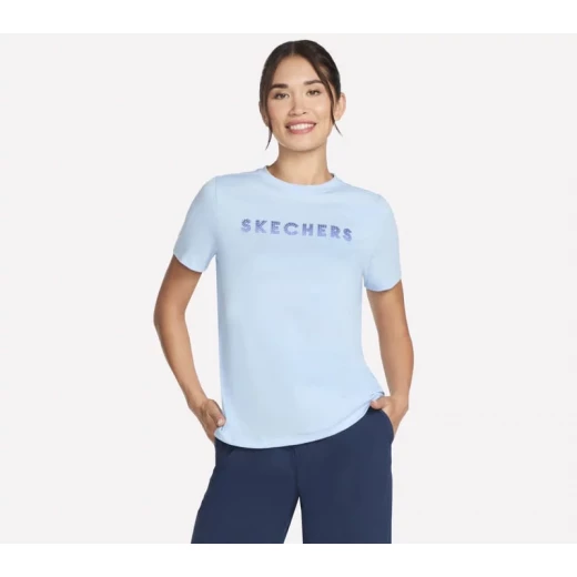 تي شيرت سكيتشرز نسائي بأكمام قصيرة متدرج اللون أزرق مقاس S نسيج SKECH JERSEY - سكيتشرز - Image 4