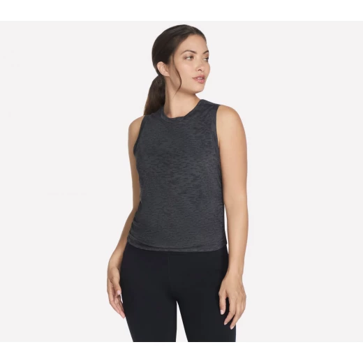 Skechers Go Dri Serenity Heather Tank Top Women's Black Size Large Sleeveless High Neck Breathable Fabric with Sheathed Elastic Sides and Fixed Gathering Activewear 2024 - Skechers - Image 3