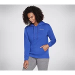 Skechers Women's Signature Pullover Hoodie in Blue, Featuring SKECH SWEATS Fleece Fabric, Attached Hood, Long Sleeves, and Kangaroo Pocket, Size Large - Skechers