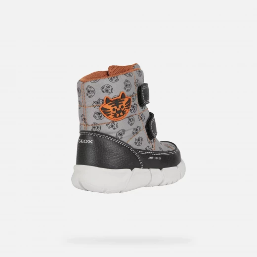 Geox Flexyper ABX Baby Waterproof Ankle Boot Grey Orange Printed Econyl® Tumbled Leather Effect 27 for Toddlers - Geox - Image 4