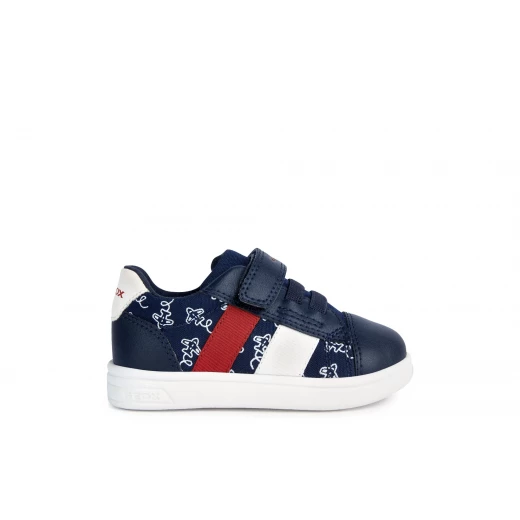 حذاء رياضي Geox BAYB DJROCK Navy للأولاد: حذاء رياضي خفيف الوزن ومريح من القماش، يتميز بتصميم مستوحى من التنس وزخارف حيوانات لطيفة، مقاسات 22.