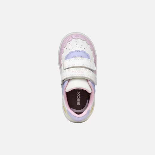 ECLYPER BABY White Girls' Low Cut Sneakers with Leather Effect Upper. Sporty Design for Everyday Wear. Features Size 23. Modern Urban Style. Perfect for Girls. - Geox - Image 11