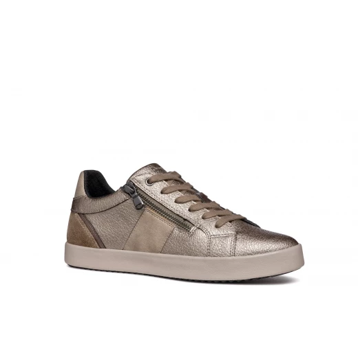 Blomiee Woman Taupe Sneakers Size 36 Low Cut Breathable Shoes Pearlescent Tumbled Leather and Suede Sporty Chic Design with Side Zip Closure for Casual Everyday Wear - Geox - Image 4