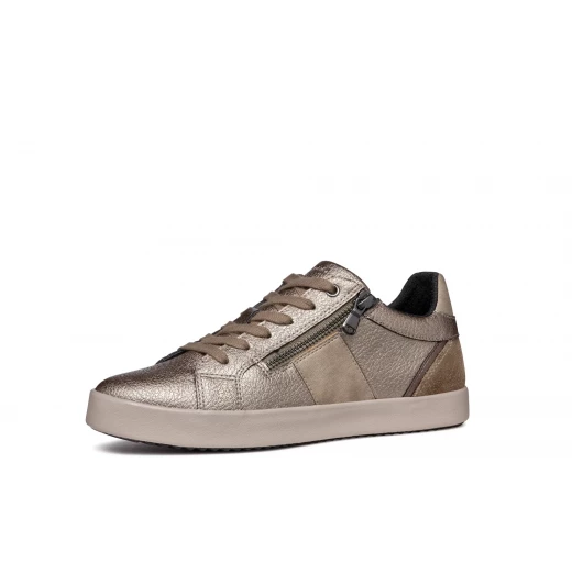Blomiee Woman Taupe Sneakers Size 36 Low Cut Breathable Shoes Pearlescent Tumbled Leather and Suede Sporty Chic Design with Side Zip Closure for Casual Everyday Wear - Geox - Image 5