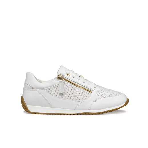 Calithe Woman's Low Cut Sneakers White Color Leather Effect Upper Side Zip Closure Breathable Design Size 37 Ideal for Casual Outings and Everyday Wear - Geox - Image 3