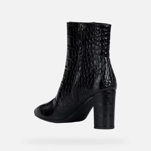 Geox Pheby 80 Woman's Ankle Boots in Black Crocodile Print Leather. Comfortable High Heel Design, Breathable & Stylish for Size 41. Perfect for City Outfits. - Geox - Image 4