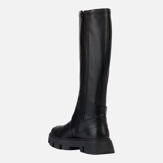 Geox Vilde Woman Knee High Boots Black Nappa Leather Stretchy Fabric Breathable Design Chunky Outsole Everyday Comfort Stylish City Wear Size 36 D36UAA.085KB.C9999 - Geox - Image 3
