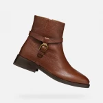 Geox Tormalina Women's Ankle Boots in Brown Leather with Buckle Detail, Breathable Lightweight Design, Low Heel, Size 37 for Everyday Wear. Fast Delivery and Easy Exchange. - Geox