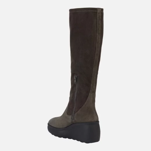 Geox Spherica EC9 Woman's Tall Boot Dark Grey Suede Upper Breathable Cushioned Wedge 39 Perfect City Wear Winter Collection Fast Delivery Easy Exchange 150-180 Char - Geox - Image 4