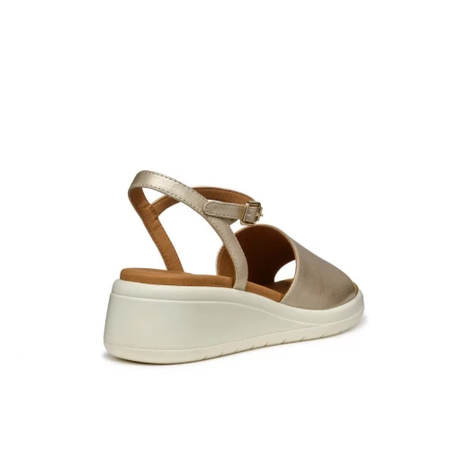 Meliconia Woman Wedge Sandals Gold 36 Pearlescent Leather Effect Summer Shoes - Geox - Image 6