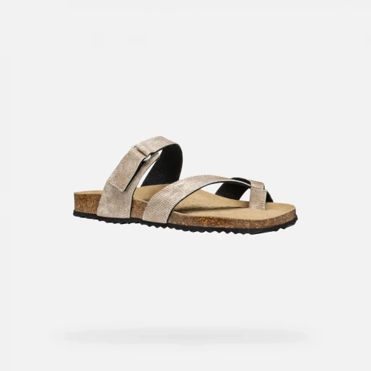 Brionia Woman's Gold Sandals Size 36 Pearlescent Leather Effect Crossover Design Comfortable Breathable Anatomic Sole Everyday Style City Vacation Footwear - Geox - Image 3