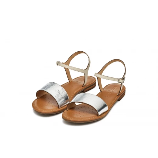 Sozy S Woman Flat Sandals Silver Metallic Leather 36 Featuring Leather Detailing Comfortable Breathable Perfect For Summer Casual Wear Designed For Women - Geox - Image 16