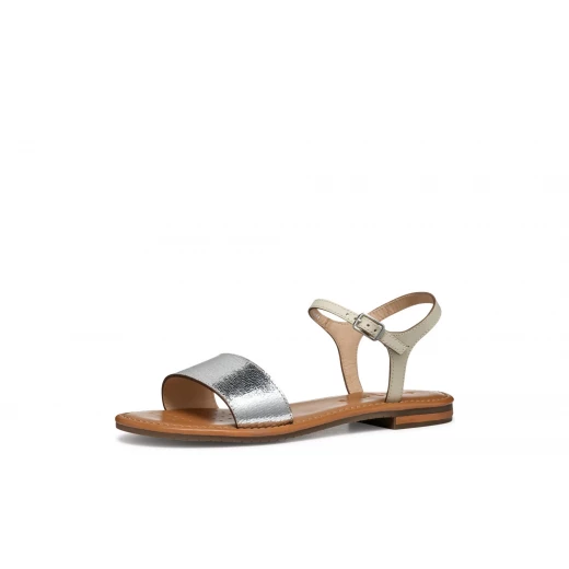 Sozy S Woman Flat Sandals Silver Metallic Leather 36 Featuring Leather Detailing Comfortable Breathable Perfect For Summer Casual Wear Designed For Women - Geox - Image 5
