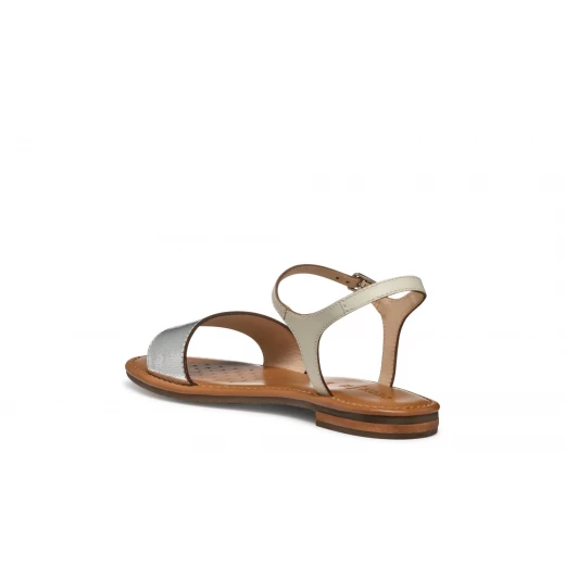 Sozy S Woman Flat Sandals Silver Metallic Leather 36 Featuring Leather Detailing Comfortable Breathable Perfect For Summer Casual Wear Designed For Women - Geox - Image 7