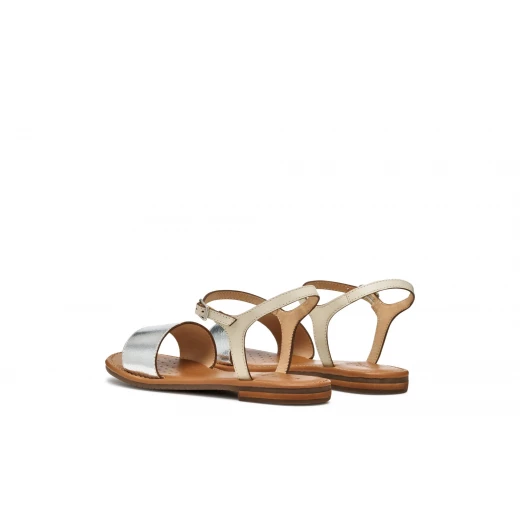Sozy S Woman Flat Sandals in Silver Metallic Leather with Decorative Detailing, Breathable and Comfortable for Summer, Size 40, Perfect for Casual City Wear - Geox - Image 9