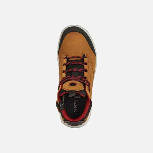 Geox Aeranter Boy's Brown Ankle Boots Size 36 Waterproof Leather with Dark Red Fabric Detailing. Innovative Design for Active Kids. Fast Delivery and Easy Exchange at Geox Stores - Geox - Image 4