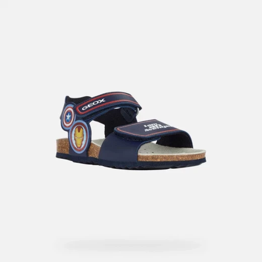 Geox Ghita Boy Open Toe Sandals Navy Blue with Iron Man and Captain America Graphics Size 38 Breathable Leather Effect Material Adjustable Straps Summer Footwear for Boys - Geox - Image 3