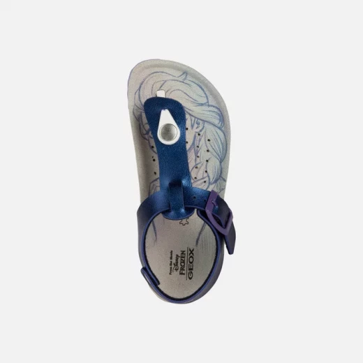 Geox Adriel Girl's Thong Sandals Navy Blue Pearlescent Leather Effect Frozen Inspired Design 37, Adjustable Strap, Ultra Lightweight, Comfortable, Stylish - Geox - Image 5