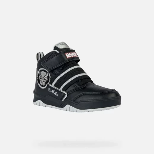 حذاء رياضي Geox Perth Boy Junior إصدار Black Panther بتصميم متوسط ​​الطول لكرة السلة مقاس 31 يتميز بإبزيم بشريط فيلكرو وأربطة مرنة مريحة وقابلة للتنفس 150-180 حرفًا - Image 3