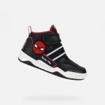 حذاء رياضي متوسط ​​الطول Geox Perth Junior SpiderMan أسود بتفاصيل حمراء مقاس 34 تنفسي إغلاق بشريط فيلكرو أحذية رياضية عادية للأطفال - بيرث