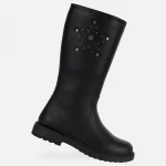 Geox Eclair Girl Black Tumbled Leather Boots with Star Studs Size 31 Breathable Comfortable Girls' Footwear Glamorous Design Fast Delivery - Geox