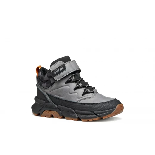 Geox Flexyper Plus Boy's Waterproof Ankle Boots Grey, Featuring Waxed Leather and Printed Nylon Design, Size 28 for Rainy Playtime and Everyday Adventures - Geox - Image 3