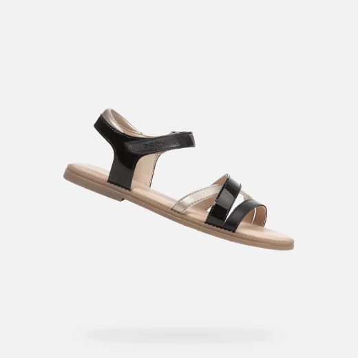 Geox Karly Girl's Sandals Black Patent Leather Breathable Summer Footwear Size 38 Comfortable Chic Design For Girls Easy Exchange at GEOX Stores Fast Delivery - Geox - Image 2